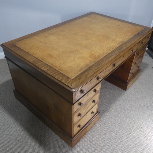 595 - A mid-Victorian mahogany pedestal partners Desk, the large top inset with a tan gilt-tooled leather ... 