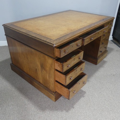 595 - A mid-Victorian mahogany pedestal partners Desk, the large top inset with a tan gilt-tooled leather ... 