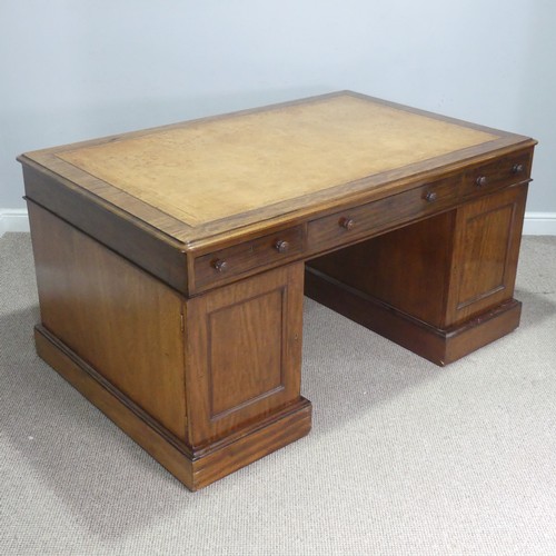 595 - A mid-Victorian mahogany pedestal partners Desk, the large top inset with a tan gilt-tooled leather ... 