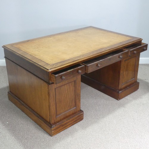 595 - A mid-Victorian mahogany pedestal partners Desk, the large top inset with a tan gilt-tooled leather ... 