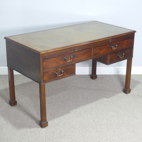 602 - A George III mahogany Desk, the top inset with green gilt-tooled leather writing surface, above brus... 