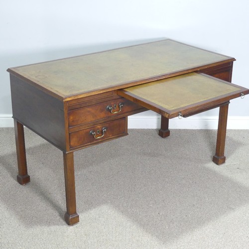 602 - A George III mahogany Desk, the top inset with green gilt-tooled leather writing surface, above brus... 