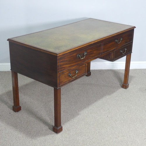 602 - A George III mahogany Desk, the top inset with green gilt-tooled leather writing surface, above brus... 