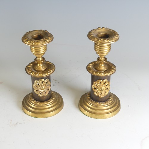 625 - A pair of antique French gilt metal Candlesticks, H 17 cm(2)