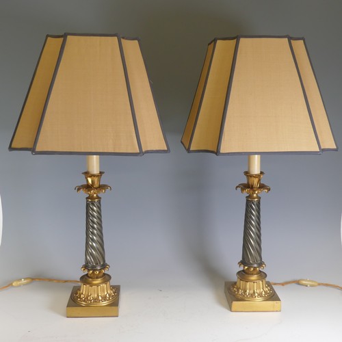 628 - A pair 19th century style French gilt metal table Lamps, with matching shades, H 66 cm(2)... 