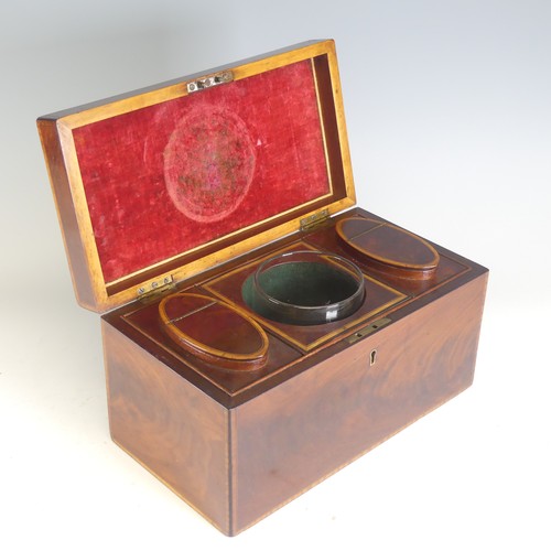 675 - A 19th century mahogany Tea Caddy, with walnut stringing, the interior complete with separate lidded... 