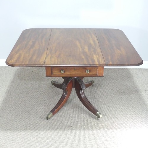 607 - A 19th century mahogany Pembroke Table, raised on turned column and carved splayed quadraform base, ... 