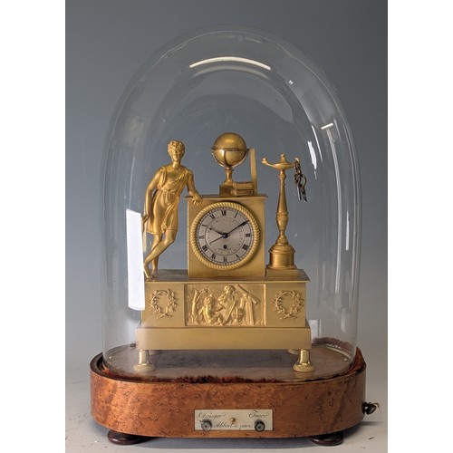 708 - A French Empire ormolu mantel Clock, incorporating musical mechanism to plinth, circa 1820, the silv... 