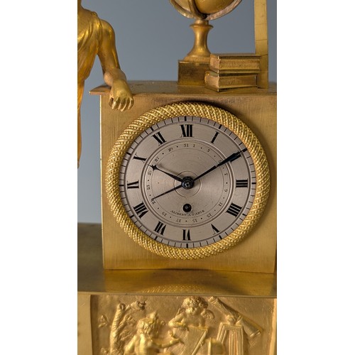 708 - A French Empire ormolu mantel Clock, incorporating musical mechanism to plinth, circa 1820, the silv... 