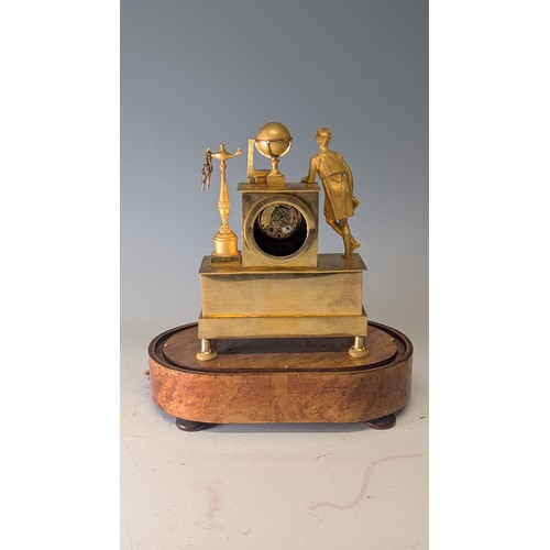 708 - A French Empire ormolu mantel Clock, incorporating musical mechanism to plinth, circa 1820, the silv... 