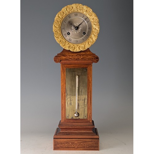 709 - A late 19th century French inlaid satinwood mantel Clock Thermometer, the 3 1/2'' silvered dial with... 