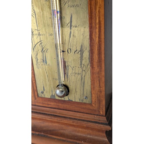 709 - A late 19th century French inlaid satinwood mantel Clock Thermometer, the 3 1/2'' silvered dial with... 