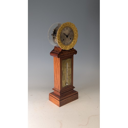 709 - A late 19th century French inlaid satinwood mantel Clock Thermometer, the 3 1/2'' silvered dial with... 