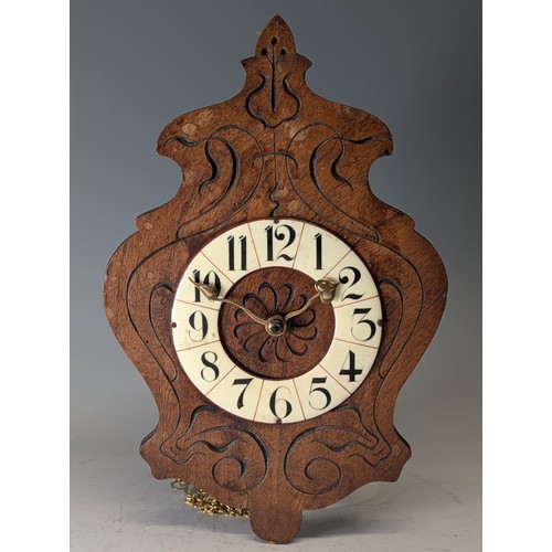 749 - An early 20th century German shield wall Clock, the painted chapter with Arabic numerals and brass A... 