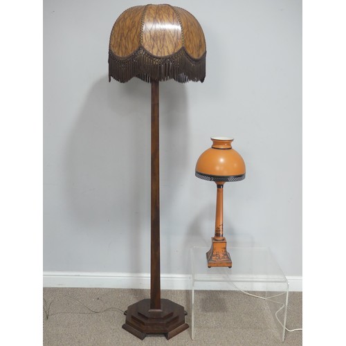 760 - A 20th century mahogany standard Lamp, circa 1930, in an Art Deco style, raised on stepped shaped ba... 