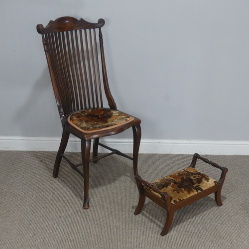 764 - An antique mahogany stick-back side Chair, with upholstered seat, W 46 cm x H 101 cm x D 46 cm, toge... 