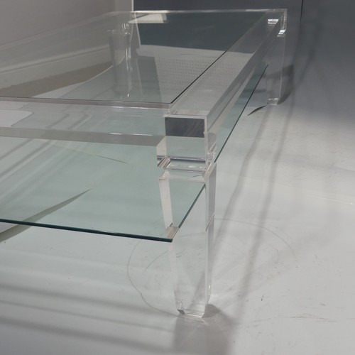 608 - An Italian Lucite and glass topped coffee Table, c.1970, by Fabian Art, Rome, with glass shelf under... 