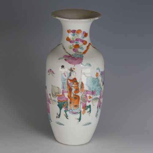 102 - A late 19thC Chinese blue and white porcelain Vase, decorated with figures amongst foliage, four cha... 