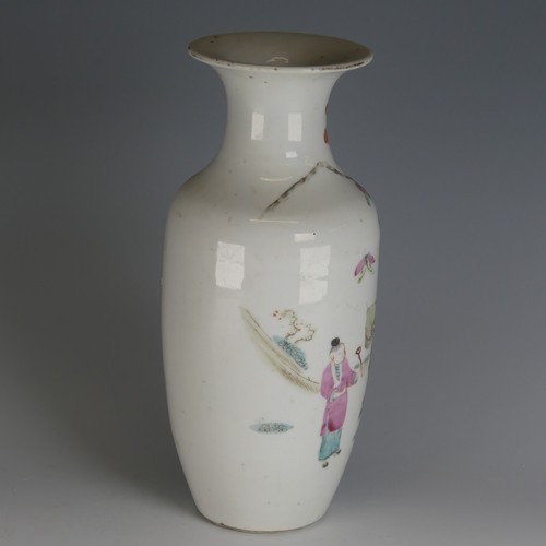 102 - A late 19thC Chinese blue and white porcelain Vase, decorated with figures amongst foliage, four cha... 