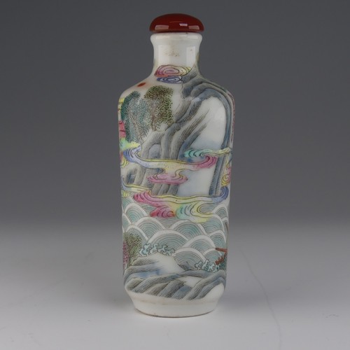 105 - A Chinese famille rose porcelain Snuff Bottle, decorated in fine enamels of an elder riding a dragon... 