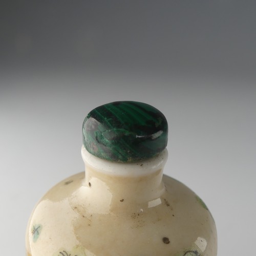 106 - A Chinese celadon porcelain Snuff Bottle, of shouldered baluster form, decorated with koi karp and f... 