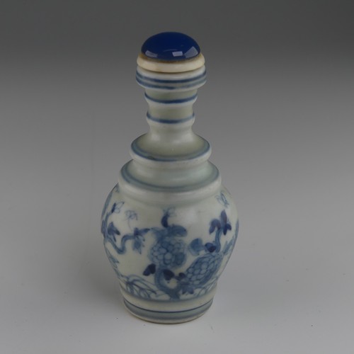 106 - A Chinese celadon porcelain Snuff Bottle, of shouldered baluster form, decorated with koi karp and f... 