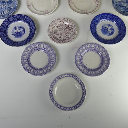 12 - A quantity of antique Child's pottery Plates, to comprise primarily blue and white transfer ware, to... 