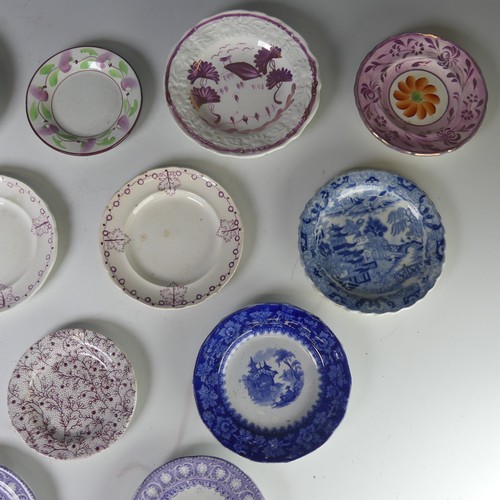 12 - A quantity of antique Child's pottery Plates, to comprise primarily blue and white transfer ware, to... 