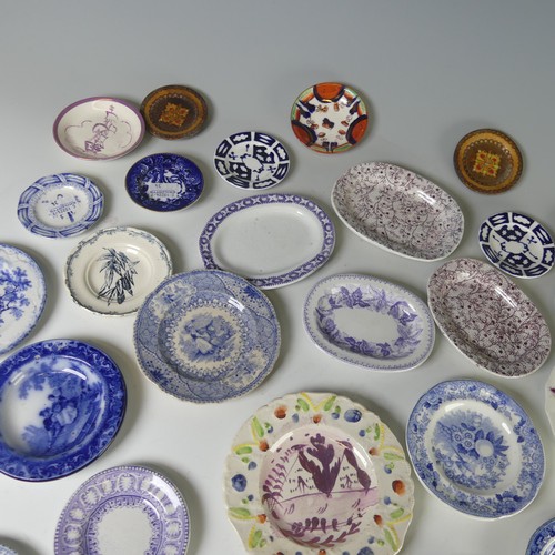 12 - A quantity of antique Child's pottery Plates, to comprise primarily blue and white transfer ware, to... 