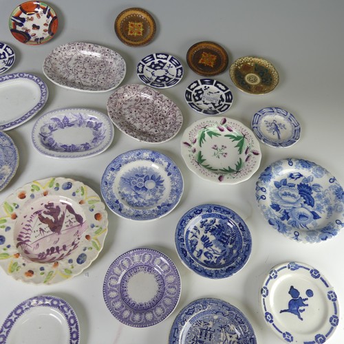 12 - A quantity of antique Child's pottery Plates, to comprise primarily blue and white transfer ware, to... 