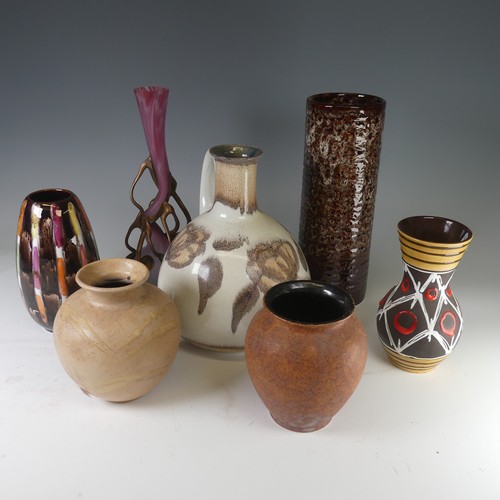 15 - A small quantity of West German Pottery, to include an interesting ovoid Vase with alternating dashe... 