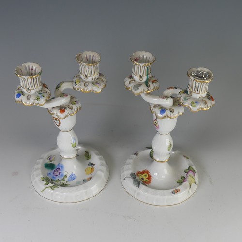 16 - A pair of Herend porcelain two-branch Candlesticks, finely painted with fruits and flora, factory ma... 