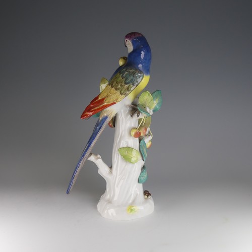 17 - A Meissen porcelain figure of a Parrot, perched on branch surrounded by Cherries, Mushrooms and Stra... 