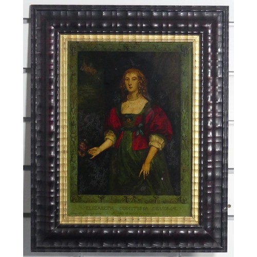 149 - After Antonius Van Dyck, a 19th century reverse print on glass portrait of ‘Elizabeth Comitiss... 