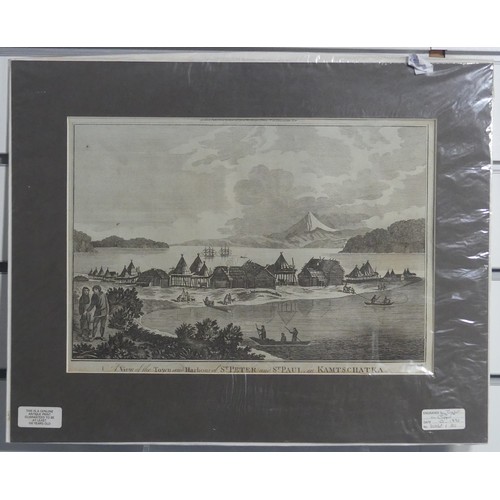 152 - Captain Cook’s Voyages to Kamtschatka: seven late 18th century copper engravings, circa 1790, includ... 