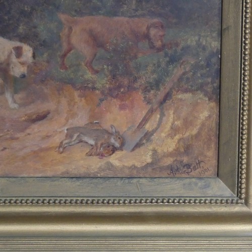 153 - Arthur Batt (British, 1846-1911), Terriers and Game, oil on board, signed and dated 1901, 24cm x 30c... 