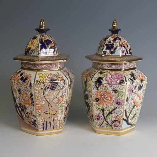 25 - A pair of limited edition Masons Ironstone 'Yellow Siam' pattern Temple Jars, within box, knop finia... 