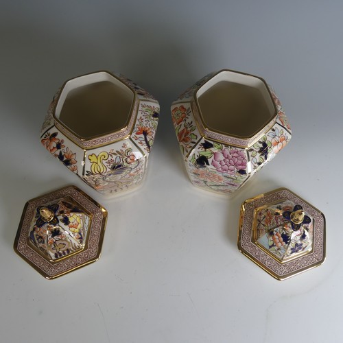 25 - A pair of limited edition Masons Ironstone 'Yellow Siam' pattern Temple Jars, within box, knop finia... 