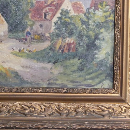 158 - Early 20th century School, Landscape with farm buildings, oil on board, signed with initials 'RK', 2... 