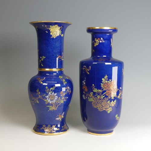 26 - A large Carltonware Chinoiserie baluster Vase, of blue ground with finely decorated with flora and f... 