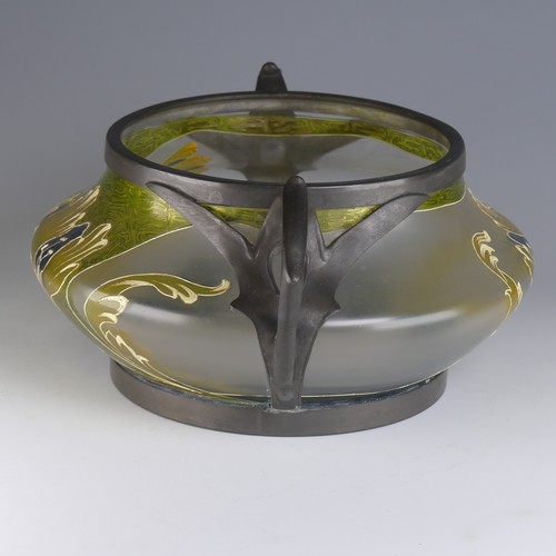 29 - An Art Nouveau pewter mounted and enameled glass Bowl, possibly Friedrich van Hauten, model number t... 