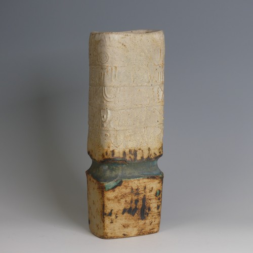 33 - Alan Wallwork (1931 - 2019) a studio pottery Totem Vase, of waisted form with hieroglyph type d... 