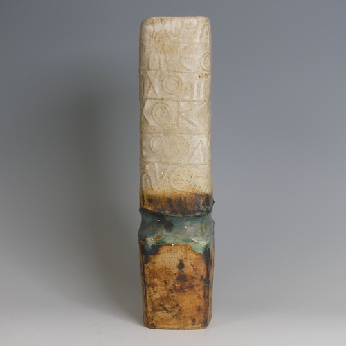 33 - Alan Wallwork (1931 - 2019) a studio pottery Totem Vase, of waisted form with hieroglyph type decora... 