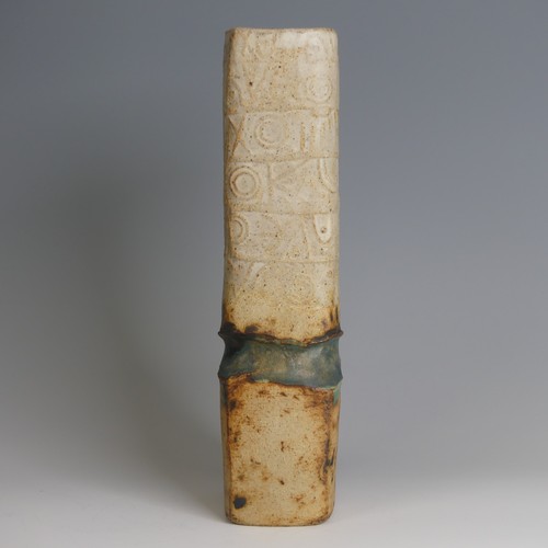 33 - Alan Wallwork (1931 - 2019) a studio pottery Totem Vase, of waisted form with hieroglyph type d... 