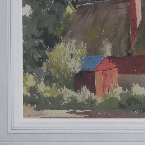 163 - William Dring R.A (1904-1990), Thatched cottage in wooded landscape, watercolour, signed, 32cm x 45c... 