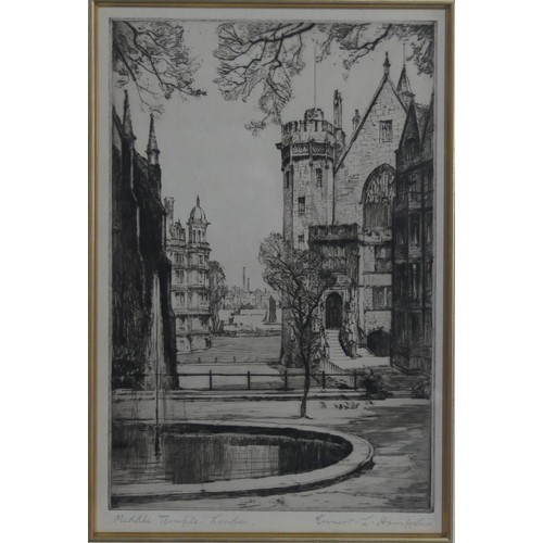 172 - Ernest Llewellyn Hampshire (British, 1882-1944), Middle Temple, London, etching, signed in pencil, i... 