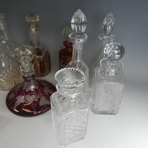 42 - A 19th century ruby flash glass ship's Decanter, with etched grape and vine decoration, together wit... 