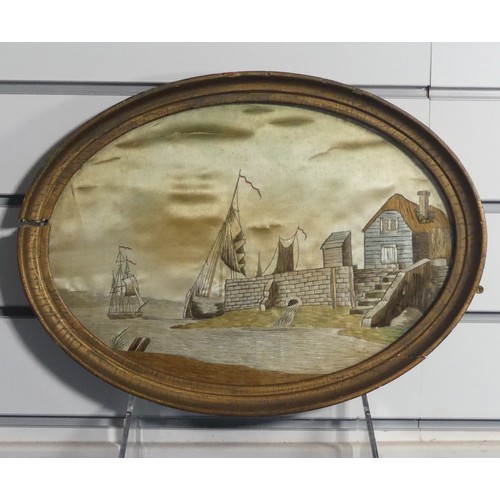 175 - 19th century school, seascape, oil on canvas, signed indistinctly bottom left, 19.5cm x 39cm, framed... 