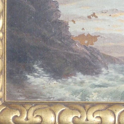 175 - 19th century school, seascape, oil on canvas, signed indistinctly bottom left, 19.5cm x 39cm, framed... 