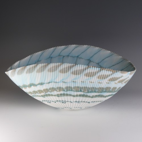 46 - A Yalos Murano glass 'Turquoise Tranquility' glass Shell, decorated in white, blue and green on opaq... 